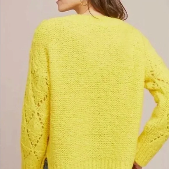 Anthropologie Sleeping on Snow Bright Lights Yellow Pullover Sweater M - Picture 2 of 9